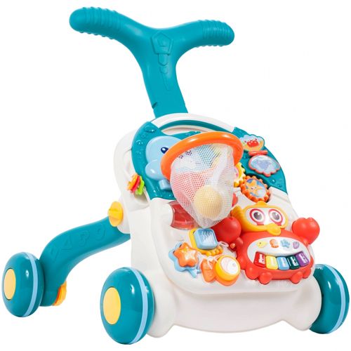 Chodzik Pchacz Stolik Edukacyjny Panel Koszyk 5W1 - Niebieski na Arena.pl