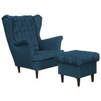 Fotel uszak Carol z podnóżkiem skandynawski Family Meble granatowy