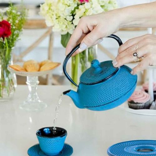 zaparzacz żeliwny dzbanek niebieski 900ml z podgrzewaczem i filiżankam na Arena.pl