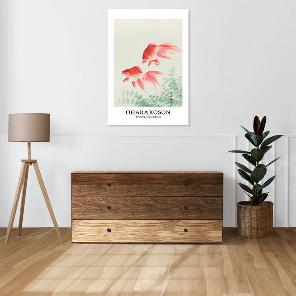 Obraz 30x50cm Two Veil Goldfish, Koson Vintage do Salonu zdjęcie 2