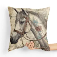 Poduszka Dekoracyjna - Elegancki koń z kwiatami Tył poduszki: - Musztardowy