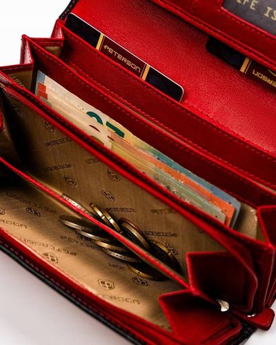 pojemny, skórzany portfel damski na zatrzask i suwak - peterson na Arena.pl