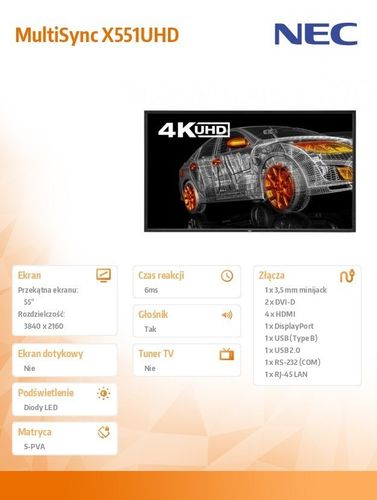 55" MultiSync X551UHD 3840x2160, 500cd/m2 na Arena.pl