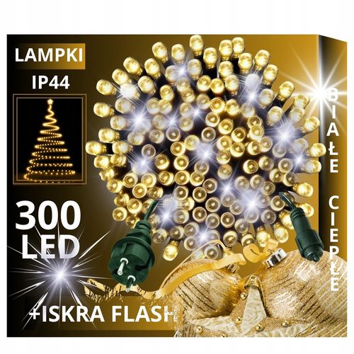 LAMPKI CHOINKOWE 300 LED STAŁE + FLASH ZEWNĘTRZNE ŚWIATEŁKA BIAŁE CIEPŁE na Arena.pl