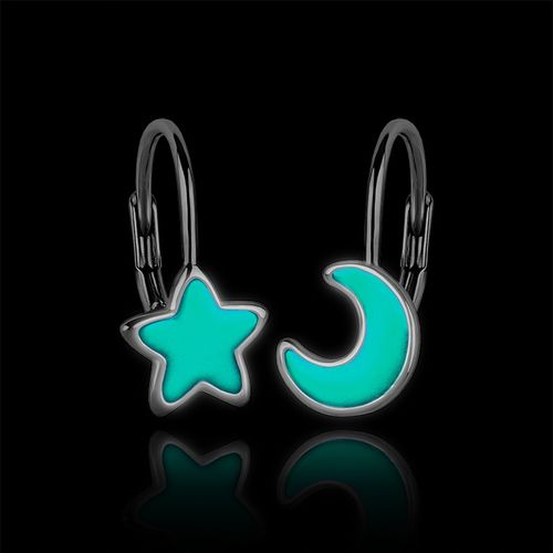 KOLCZYKI SREBRNE DLA DZIEWCZYNKI ŚWIECĄCE W CIEMNOŚCI GWIAZDKA KSIĘŻYC 925 na Arena.pl