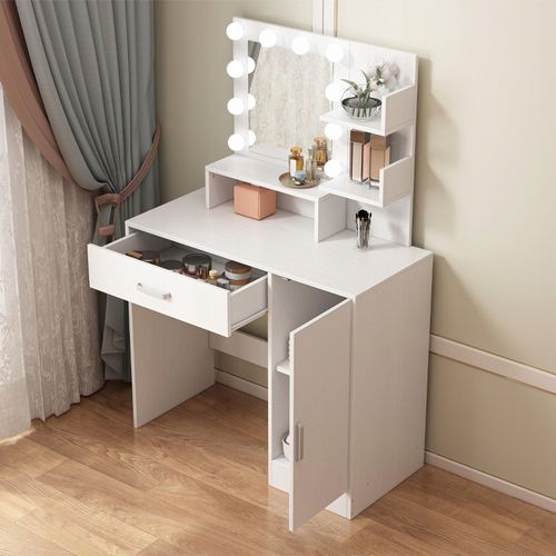 Toaletka kosmetyczna makijażu wizażu z lustrem led nowoczesna glamour biała na Arena.pl