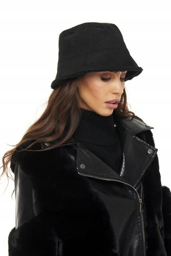 CZAPKA DAMSKA KAPELUSZ na zimę ciepła z futerkiem futro eko zamsz czarna na Arena.pl