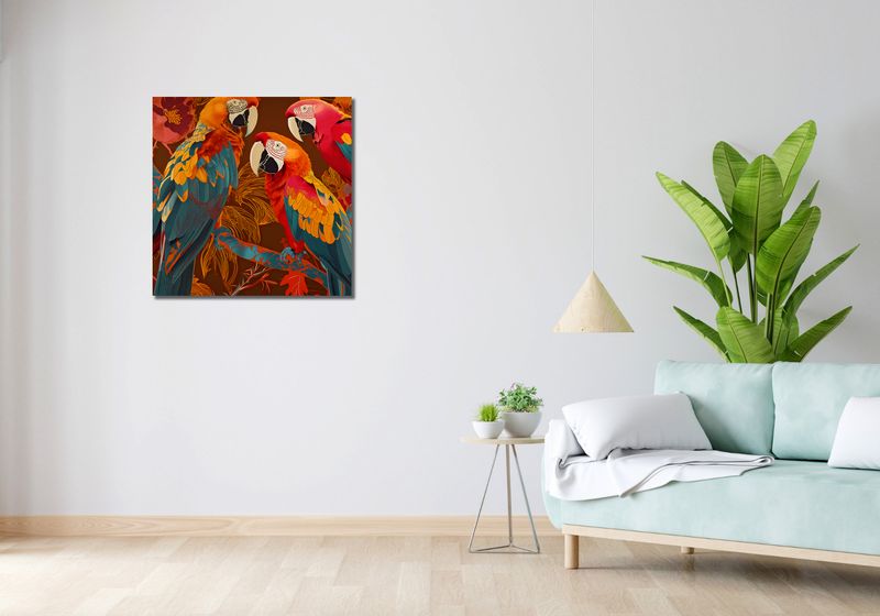 Obraz 70x70cm Kolorowe Ary zdjęcie 2