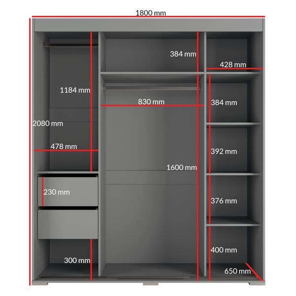 Szafa przesuwna Como 3D 180 Szara (lacobel) zdjęcie 2