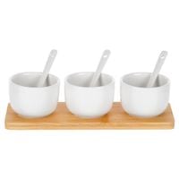 Miseczki na przekąski z łyżeczkami ceramiczne białe 90 ml 7 el.