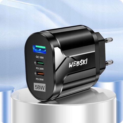 SIECIOWA ŁADOWARKA 3 PORTY USB 58W 2xUSB-C PD 20W +USB QuickCharge 3.0 18W na Arena.pl