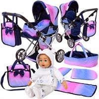 Wózek dla lalek 3w1 SPACEROWY GŁEBOKI + INTERAKTYWNA LALKA BOBAS zestaw XXL