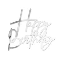 Topper na bok tortu akrylowy Happy Birthday, srebrny