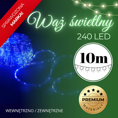Wąż świetlny 240 Led niebieski 10m z programatorem IP44 na Arena.pl