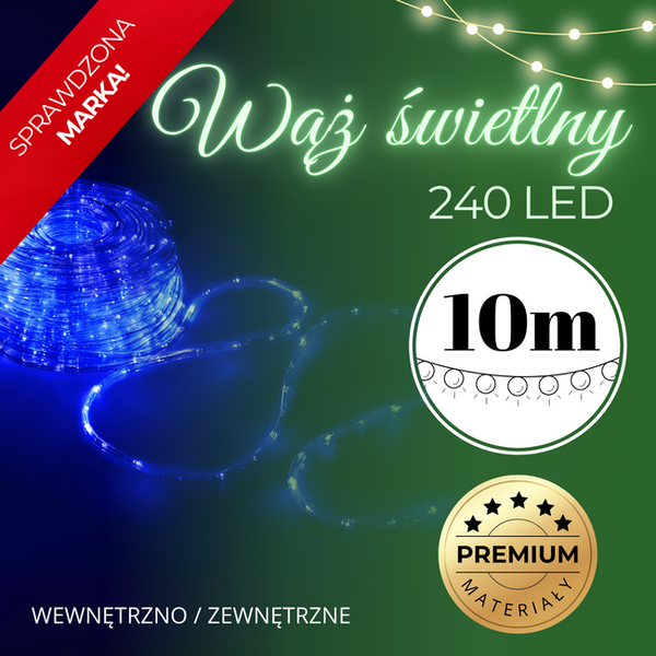 Wąż świetlny 240 Led niebieski 10m z programatorem IP44 zdjęcie 2