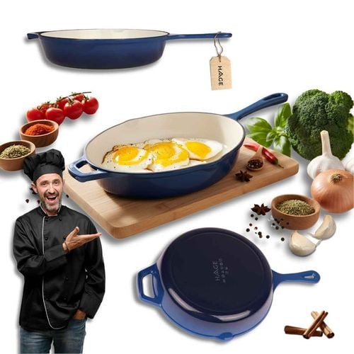 emaliowana patelnia żeliwna 26cm hage niebieska na Arena.pl