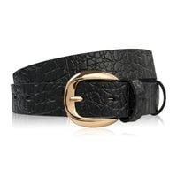 pasek damski skórzany 100 cm do spodni wąski czarny croco złota klamra