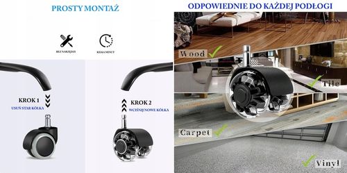 KÓŁKA DO FOTELA Obrotowego Krzesła Kauczukowe Gumowe Silikonowe 11mm na Arena.pl