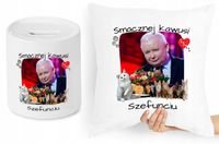 Jarosław Kaczyński Zestaw Poduszka + Skarbonka Z Nadrukiem Ze Zdjęciem