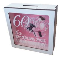 skarbonka z okienkiem 60 urodziny 18 x 18cm pani elegant 3301-epi60