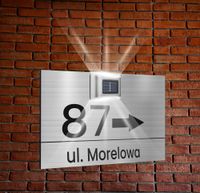 srebrna TABLICZKA ADRESOWA lampka nierdzewna numer posesji dibond 40x30 cm