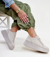 Ciemnobeżowe skórzane sneakersy z cyrkoniami Karino 38