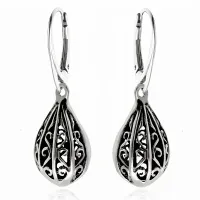 ELEGANCKIE OKSYDOWANE SREBRNE WISZĄCE AŻUROWE ŁEZKI KROPLE SOPELKI AŻUR