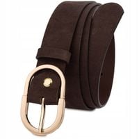 Skórzany pasek damski do spodni sukienki czekoladowy zamsz 3 cm