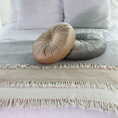 Koc bawełniany CHECK 150x200 kremowy z frędzlami na Arena.pl