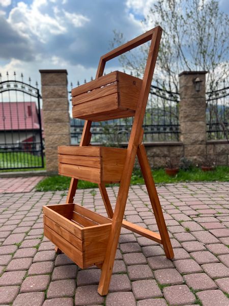 Kwietnik kaskadowy stojak potrójny z drewna na kwiaty TEAK + 3 Wkłady zdjęcie 4