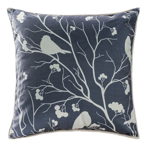 Poszewka dekoracyjna WF 43X43 z lamówką ptaki na jarzębinie czarna zdjęcie 1