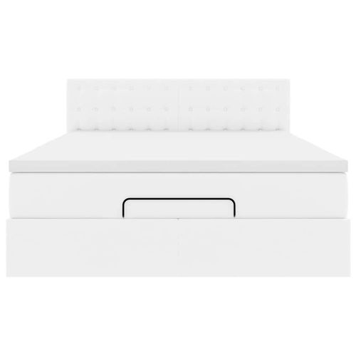 Łóżko otomana z materacami i LED, biała, 140x200cm, ekoskóra na Arena.pl