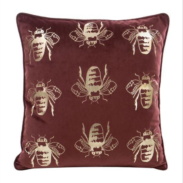 Poszewka dekoracyjna BLINK-15N 45x45 czerwona w złote trzmiele zdjęcie 1