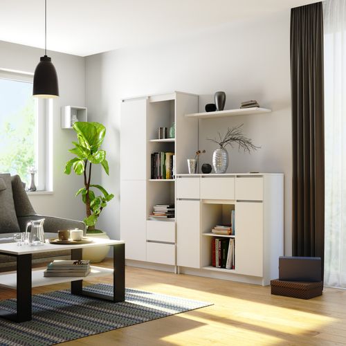 Komoda 101 cm pojemna 2 drzwi 3 szuflady 6 półek - biała na Arena.pl