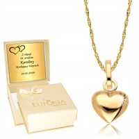Złoty Łańcuszek 585 Pełne Serce Serduszko na Prezent Komunia Chrzest Grawer