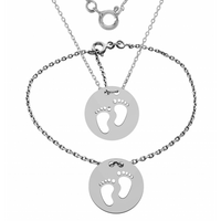 SREBRNY KOMPLET CELEBRYTKI DZIECIĘCE STOPKI KOŁO SREBRO PRÓBY 925 GRAWER GRATIS