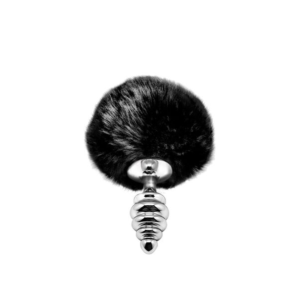 Metal Anal Fluffy Twist Plug S Black zdjęcie 1