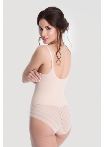 Julimex Beżowe wyszczuplające body pod biust z siateczką XXL na Arena.pl