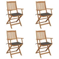 Składane krzesła ogrodowe z poduszkami, 4 szt., drewno akacjowe