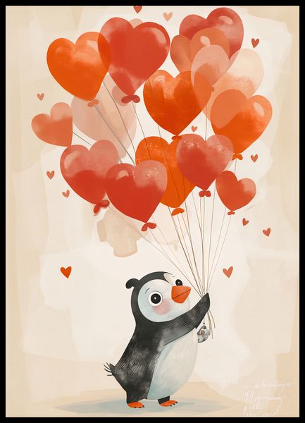 Plakat 50x70cm Pingwinek z Balonami zdjęcie 2