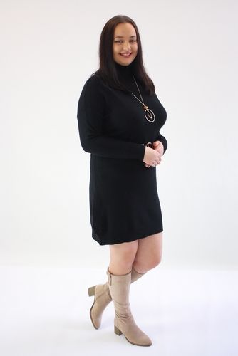 Czarna Sweterkowa Sukienka Midi z Golfem UNI na Arena.pl