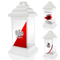 Znicz Patriotyczny Szklany z Nadrukiem Godło Flaga Polski na Grób Cmentarz