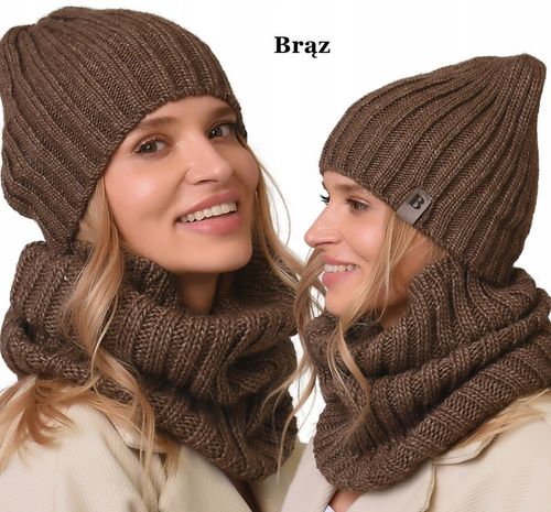 damski Komplet brązowyi zimowy CZAPKA Z KOMINEM ciepły ZESTAW polski Be4 na Arena.pl