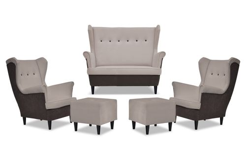 Zestaw wypoczynkowy uszak ARI DUO sofa fotele pufy Family Meble brąz - beż na Arena.pl