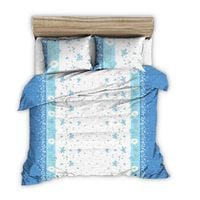 Pościel z kory 200x220 biała niebieska polne kwiaty