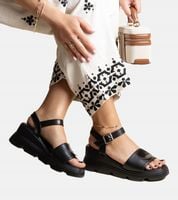 Sandały damskie czarne na koturnie eko skóra 29313 rozmiar 38