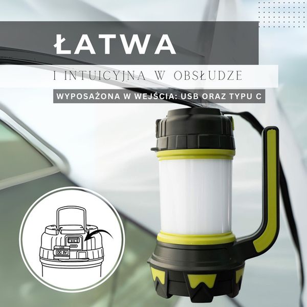 Latarka wielofunkcyjna, turystyczna, biwakowa LED 6 trybów świecienia, z funkcją powerbank zdjęcie 3