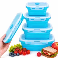 Pojemniki silikonowe składane na żywność lunch box szkoły pracy zestaw 4szt