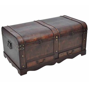 Drewniany kufer, duży, brązowy