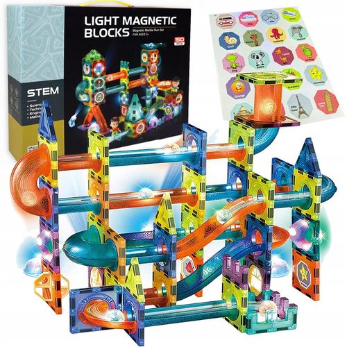 Klocki MAGNETYCZNE Konstrukcyjne 3D ZESTAW XXL TOR KULKOWY 110 elementów na Arena.pl